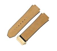 ROUREOX Frosted Leather Watch Band Stainless Steel Push Button Buckle Replacement Strap 19X26mm for HUBLOT Classic Fusion Collection-Brown + Gold