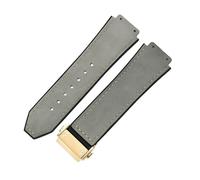 ROUREOX Frosted Leather Watch Band Stainless Steel Push Button Buckle Replacement Strap 19X26mm for HUBLOT Classic Fusion Collection-Gray + Gold