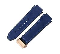 ROUREOX Frosted Leather Watch Band Stainless Steel Push Button Buckle Replacement Strap 19X26mm for HUBLOT Classic Fusion Collection-Sky Blue + Rose Gold