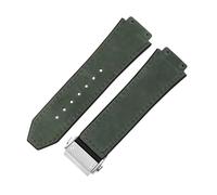ROUREOX Frosted Leather Watch Band Stainless Steel Push Button Buckle Replacement Strap 19X26mm for HUBLOT Classic Fusion Collection-Dark Green + Silver