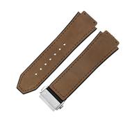 ROUREOX Frosted Leather Watch Band Stainless Steel Push Button Buckle Replacement Strap 19X26mm for HUBLOT Classic Fusion Collection-Coffee + Silver