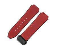 ROUREOX Frosted Leather Watch Band Stainless Steel Push Button Buckle Replacement Strap 19X26mm for HUBLOT Classic Fusion Collection-Red + Black