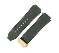 ROUREOX Frosted Leather Watch Band Stainless Steel Push Button Buckle Replacement Strap 19X26mm for HUBLOT Classic Fusion Collection-Dark Green + Gold