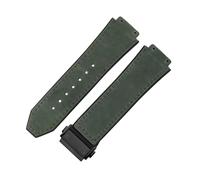 ROUREOX Frosted Leather Watch Band Stainless Steel Push Button Buckle Replacement Strap 19X26mm for HUBLOT Classic Fusion Collection-Dark Green + Black