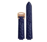 ROUREOX Genuine Alligator Grain Leather Watch Strap, Replacement Watch Band with Buckle for Ballon Bleu de Cartier WSBB0025 W69012Z4-Blue+Rose Gold 16 * 8mm