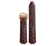 ROUREOX Genuine Alligator Grain Leather Watch Strap, Replacement Watch Band with Buckle for Ballon Bleu de Cartier WSBB0025 W69012Z4-Brown+Rose Gold 14 * 8mm
