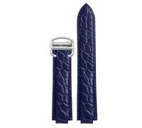 ROUREOX Genuine Alligator Grain Leather Watch Strap, Replacement Watch Band with Buckle for Ballon Bleu de Cartier WSBB0025 W69012Z4-Blue+Silver 18 * 11mm