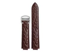 ROUREOX Genuine Alligator Grain Leather Watch Strap, Replacement Watch Band with Buckle for Ballon Bleu de Cartier WSBB0025 W69012Z4-Brown+Silver 14 * 8mm