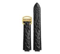 ROUREOX Genuine Alligator Grain Leather Watch Strap, Replacement Watch Band with Buckle for Ballon Bleu de Cartier WSBB0025 W69012Z4-Black + Gold 18 * 11mm