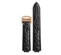 ROUREOX Genuine Alligator Grain Leather Watch Strap, Replacement Watch Band with Buckle for Ballon Bleu de Cartier WSBB0025 W69012Z4-Black+Rose Gold 14 * 8mm