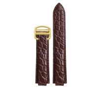 ROUREOX Genuine Alligator Grain Leather Watch Strap, Replacement Watch Band with Buckle for Ballon Bleu de Cartier WSBB0025 W69012Z4-Brown+Gold 14 * 8mm