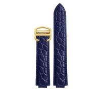 ROUREOX Genuine Alligator Grain Leather Watch Strap, Replacement Watch Band with Buckle for Ballon Bleu de Cartier WSBB0025 W69012Z4-Blue+Gold 22 * 14mm