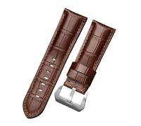 ROUREOX Genuine Crazy Horse Leather Watch Band Retro & Rugged 24mm Replacement Strap for Panerai Radiomir & Luminor Series-Brown Brown+Silver 24mm