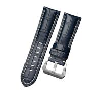ROUREOX Genuine Crazy Horse Leather Watch Band Retro & Rugged 24mm Replacement Strap for Panerai Radiomir & Luminor Series-Blue White+Silver 24mm
