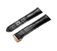 ROUREOX Genuine Leather Replacement Watch Bands Butterfly Buckle Handmade Leather Watch Straps for Omega Seamaster De Ville Speedmaster-Black + Rose Gold 18mm