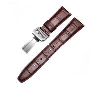 ROUREOX Genuine Leather Replacement Watch Bands Folding Buckle Handmade Leather Watch Straps for IWC Portofino Pilot's Series-Brown+Silver B 20mm