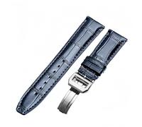 ROUREOX Genuine Leather Replacement Watch Bands Folding Buckle Handmade Leather Watch Straps for IWC Portofino Pilot's Series-Blue+Silver B 20mm