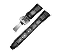 ROUREOX Genuine Leather Replacement Watch Bands Folding Buckle Handmade Leather Watch Straps for IWC Portofino Pilot's Series-Black+Silver B 20mm