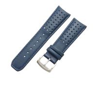 ROUREOX Genuine Leather Replacement Watch Strap Metal Buckle Curved Lug Connection Strap for Citizen Eco-Drive Skyhawk Blue Angels-Blue + Silver 22mm