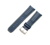 ROUREOX Genuine Leather Replacement Watch Strap Metal Buckle Curved Lug Connection Strap for Citizen Eco-Drive Skyhawk Blue Angels-Blue + Yellow + Silver 22mm