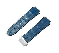 ROUREOX Genuine Leather Rubber Watch Strap Stainless Steel Butterfly Buckle Replacement Strap 19X26mm for HUBLOT Big Bang Series-Sky Blue + Silver