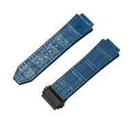ROUREOX Genuine Leather Rubber Watch Strap Stainless Steel Butterfly Buckle Replacement Strap 19X26mm for HUBLOT Big Bang Series-Sky Blue + Black