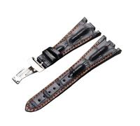 ROUREOX Genuine Leather Silicone Watch Strap Deployment Buckle Soft Leather Watch Band Accessories for AUDEMARS PIGUET Royal Oak Offshore-Black + Orange + Silver