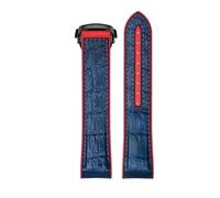 ROUREOX Genuine Leather Silicone Watch Strap Quick Release Folding Buckle Curved Interface Strap for Omega Seamaster Planet Ocean 600M 300-Red + Blue + Black 22mm
