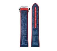 ROUREOX Genuine Leather Silicone Watch Strap Quick Release Folding Buckle Curved Interface Strap for Omega Seamaster Planet Ocean 600M 300-Red + Blue + Silver 20mm