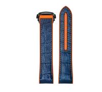 ROUREOX Genuine Leather Silicone Watch Strap Quick Release Folding Buckle Curved Interface Strap for Omega Seamaster Planet Ocean 600M 300-Orange + Blue + Black 20mm