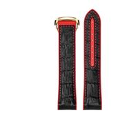 ROUREOX Genuine Leather Silicone Watch Strap Quick Release Folding Buckle Curved Interface Strap for Omega Seamaster Planet Ocean 600M 300-Red + Black + Gold 20mm