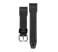 ROUREOX Genuine Leather Watch Band Adjustable Metal Buckle Soft Leather Watch Straps Accessories for IWC Mark XVII Mark XVIII Le Petit Prince Big Pilot-Black + White 22mm