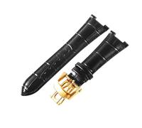 ROUREOX Genuine Leather Watch Band Quick Release Metal Butterfly Buckle Replacement Bracelet Accessories for PATEK PHHLIPPE Nautilus Collection-Black + Gold