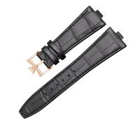 ROUREOX Genuine Leather Watch Bands Stainless Steel Butterfly Buckle Quick Release Replacement Bands for Vacheron Constantin Overseas Collection-Black + Rose Gold A 7mm