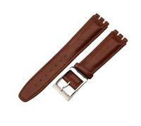 ROUREOX Genuine Leather Watch Strap 17mm 19mm Replacement Watch Band with Black Buckle Available in Black & Brown for Swatch Irony Series-Brown + Silver