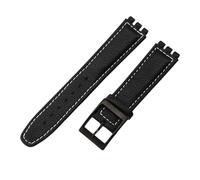 ROUREOX Genuine Leather Watch Strap 17mm 19mm Replacement Watch Band with Black Buckle Available in Black & Brown for Swatch Irony Series-Black + White + Black