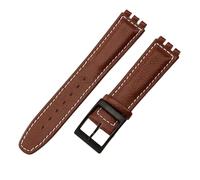ROUREOX Genuine Leather Watch Strap 17mm 19mm Replacement Watch Band with Black Buckle Available in Black & Brown for Swatch Irony Series-Brown + White + Black