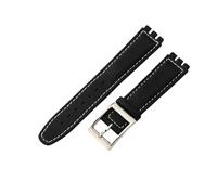ROUREOX Genuine Leather Watch Strap 17mm 19mm Replacement Watch Band with Black Buckle Available in Black & Brown for Swatch Irony Series-Black + White + Silver