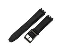 ROUREOX Genuine Leather Watch Strap 17mm 19mm Replacement Watch Band with Black Buckle Available in Black & Brown for Swatch Irony Series-Black + Black