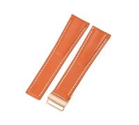 ROUREOX Genuine Leather Watch Strap Adjustable Deployment Buckle Replacement Cow Watch Strap for BREITLING Navitimer Superocean Avenger Transocean-Orange + Rose Gold 22mm