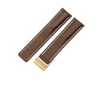 ROUREOX Genuine Leather Watch Strap Adjustable Deployment Buckle Replacement Cow Watch Strap for BREITLING Navitimer Superocean Avenger Transocean-Coffee + Rose Gold 24mm