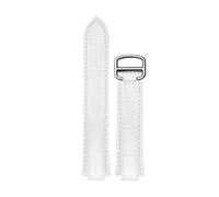 ROUREOX Genuine Leather Watch Strap Alligator Grain Embossed Replacement Watch Band 22mm 20mm 18mm for Cartier Ballon Bleu & Tank Series-White+Silver 20mm