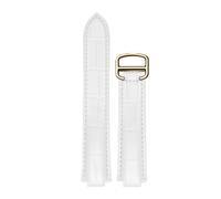ROUREOX Genuine Leather Watch Strap Alligator Grain Embossed Replacement Watch Band 22mm 20mm 18mm for Cartier Ballon Bleu & Tank Series-White + Gold 14mm