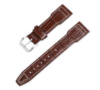 ROUREOX Genuine Leather Watch Strap Alligator Grain Padded Replacement Band with Contrast Stitching for IWC Pilot's Watches Collection-Brown+White 22mm