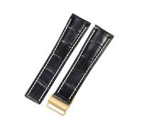 ROUREOX Genuine Leather Watch Strap Deployment Metal Buckle Replacement Cow Watch Strap for BREITLING Navitimer Superocean Avenger Transocean-Black + Gold 22mm