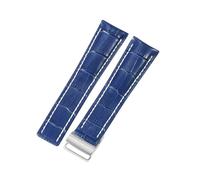 ROUREOX Genuine Leather Watch Strap Deployment Metal Buckle Replacement Cow Watch Strap for BREITLING Navitimer Superocean Avenger Transocean-Blue + Silver 22mm