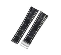 ROUREOX Genuine Leather Watch Strap Deployment Metal Buckle Replacement Cow Watch Strap for BREITLING Navitimer Superocean Avenger Transocean-Black A + Silver 22mm