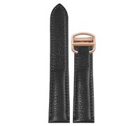 ROUREOX Genuine Leather Watch Strap Grained Calfskin 17mm 20mm 22mm 23mm 25mm Replacement Watch Band with Deployment Clasp for Cartier Tank Must Santos-Black+Rose Gold 23mm