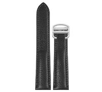 ROUREOX Genuine Leather Watch Strap Grained Calfskin 17mm 20mm 22mm 23mm 25mm Replacement Watch Band with Deployment Clasp for Cartier Tank Must Santos-Black + Silver 25mm
