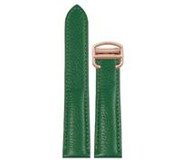 ROUREOX Genuine Leather Watch Strap Grained Calfskin 17mm 20mm 22mm 23mm 25mm Replacement Watch Band with Deployment Clasp for Cartier Tank Must Santos-Green+Rose Gold 25mm